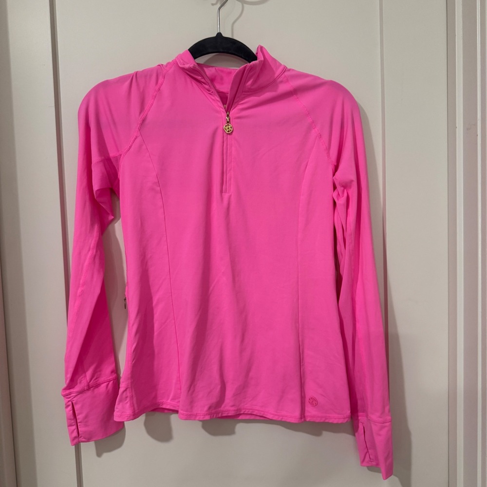 Lilly Pulitzer Luxletic Meryl Nylon Quarter Zip Pullover Neon Pink XS UPF 50+